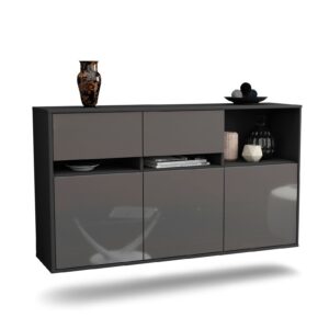 Sideboard Enterprise | hängend | Korpus Anthrazit | Front in Hochglanz Grau | 136x79x35cm (BxHxT)