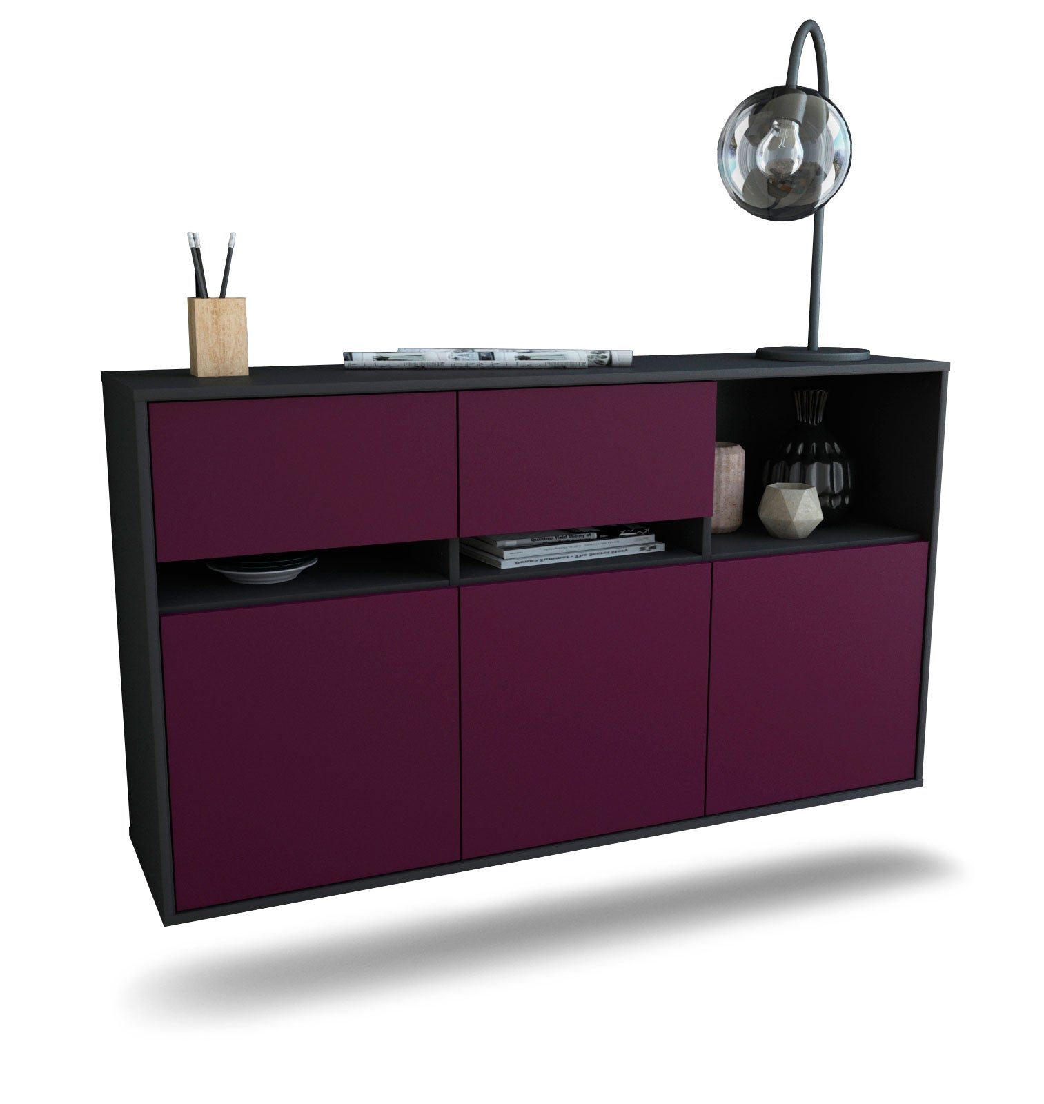 Sideboard Enterprise | hängend | Korpus Anthrazit | Front in Lila | 136x79x35cm (BxHxT) 1 Sideboard Enterprise | hängend | Korpus Anthrazit | Front in Lila | 136x79x35cm (BxHxT)