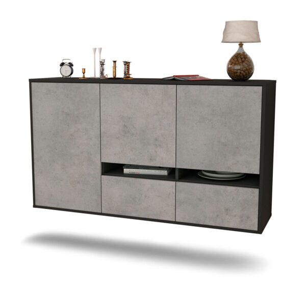 Sideboard Lancaster | hängend | Korpus Anthrazit | Front in Beton Optik | 136x79x35cm (BxHxT)