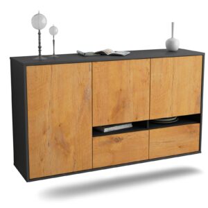 Sideboard Lancaster | hängend | Korpus Anthrazit | Front in Eiche Holz Optik | 136x79x35cm (BxHxT)