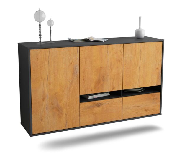 Sideboard Lancaster | hängend | Korpus Anthrazit | Front in Eiche Holz Optik | 136x79x35cm (BxHxT)