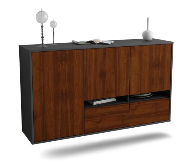 Sideboard Lancaster | hängend | Korpus Anthrazit | Front in Walnuss Holz Optik | 136x79x35cm (BxHxT)