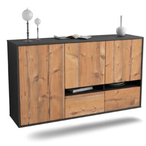 Sideboard Lancaster | hängend | Korpus Anthrazit | Front in Pinie Holz Optik | 136x79x35cm (BxHxT)