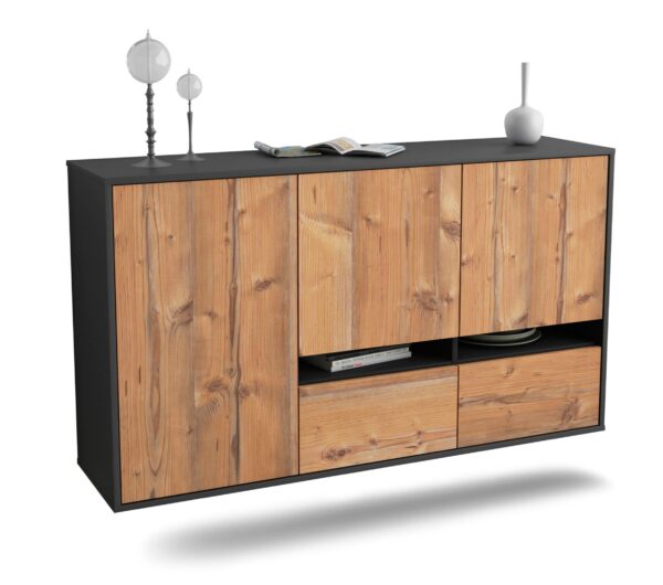 Sideboard Lancaster | hängend | Korpus Anthrazit | Front in Pinie Holz Optik | 136x79x35cm (BxHxT)