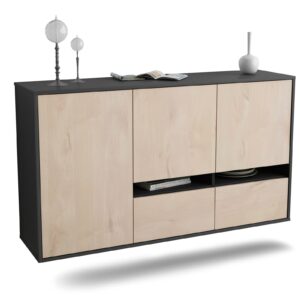 Sideboard Lancaster | hängend | Korpus Anthrazit | Front in Zeder Holz Optik | 136x79x35cm (BxHxT)