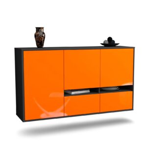 Sideboard Lancaster | hängend | Korpus Anthrazit | Front in Hochglanz Orange | 136x79x35cm (BxHxT)