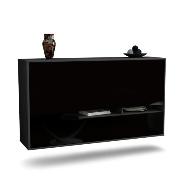 Sideboard Lancaster | hängend | Korpus Anthrazit | Front in Hochglanz Schwarz | 136x79x35cm (BxHxT)