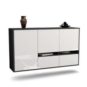 Sideboard Lancaster | hängend | Korpus Anthrazit | Front in Hochglanz Weiß | 136x79x35cm (BxHxT)