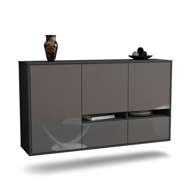 Sideboard Lancaster | hängend | Korpus Anthrazit | Front in Hochglanz Grau | 136x79x35cm (BxHxT)