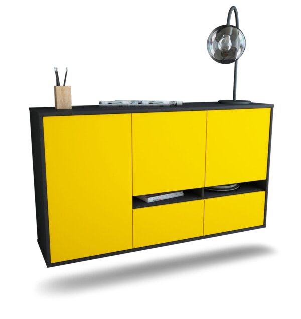 Sideboard Lancaster | hängend | Korpus Anthrazit | Front in Gelb | 136x79x35cm (BxHxT)