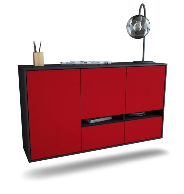 Sideboard Lancaster | hängend | Korpus Anthrazit | Front in Bordeaux | 136x79x35cm (BxHxT)