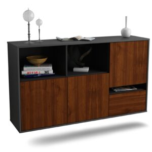 Sideboard Salinas | hängend | Korpus Anthrazit | Front in Walnuss Holz Optik | 136x79x35cm (BxHxT)