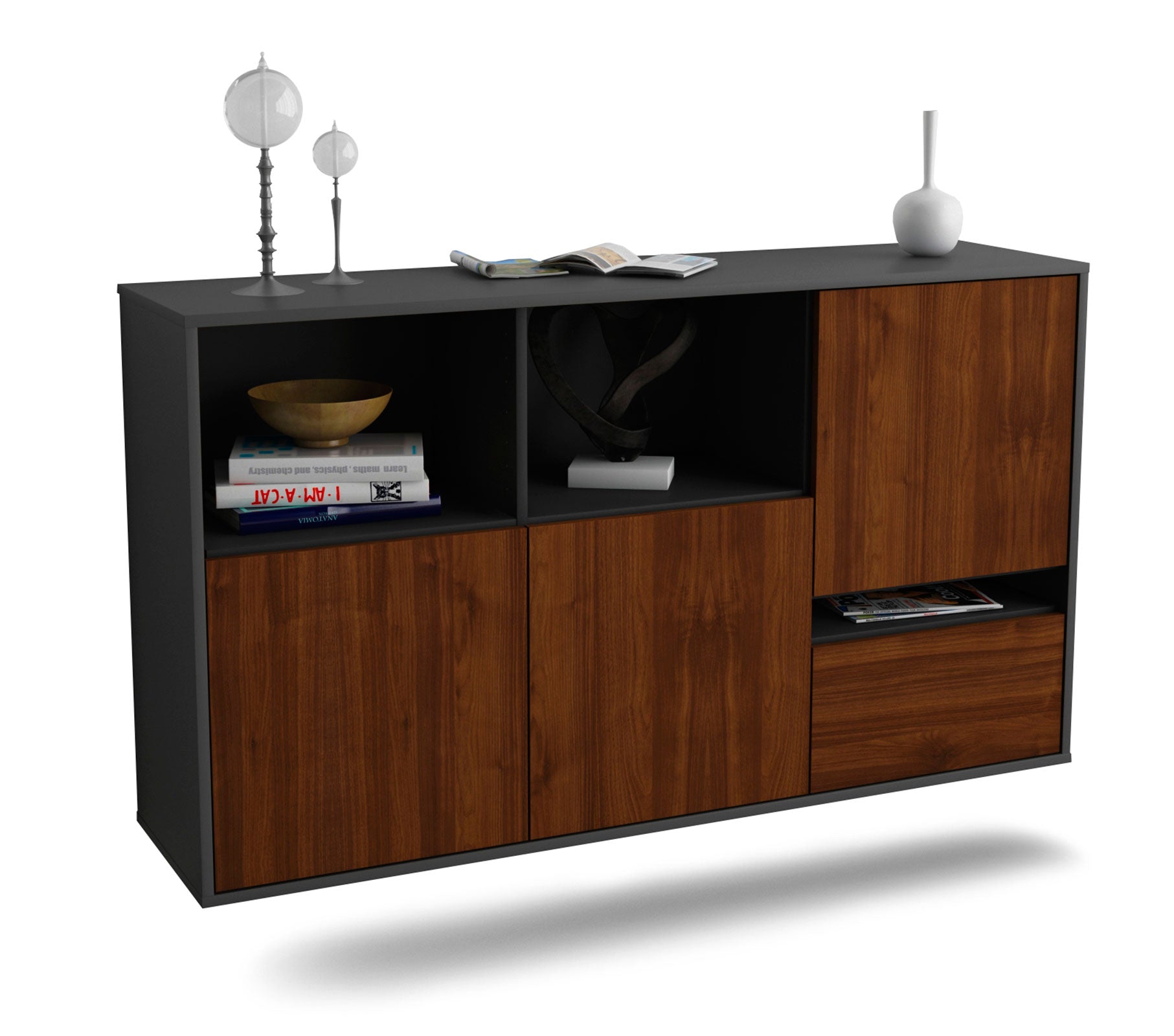 Sideboard Salinas | hängend | Korpus Anthrazit | Front in Walnuss Holz Optik | 136x79x35cm (BxHxT) 1 Sideboard Salinas | hängend | Korpus Anthrazit | Front in Walnuss Holz Optik | 136x79x35cm (BxHxT)
