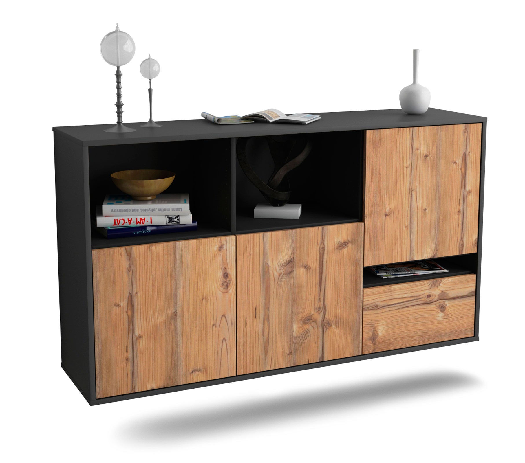 Sideboard Salinas | hängend | Korpus Anthrazit | Front in Pinie Holz Optik | 136x79x35cm (BxHxT) 1 Sideboard Salinas | hängend | Korpus Anthrazit | Front in Pinie Holz Optik | 136x79x35cm (BxHxT)
