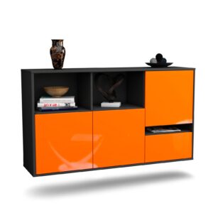 Sideboard Salinas | hängend | Korpus Anthrazit | Front in Hochglanz Orange | 136x79x35cm (BxHxT)