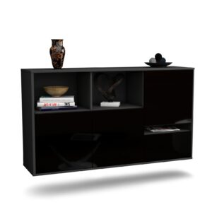 Sideboard Salinas | hängend | Korpus Anthrazit | Front in Hochglanz Schwarz | 136x79x35cm (BxHxT)