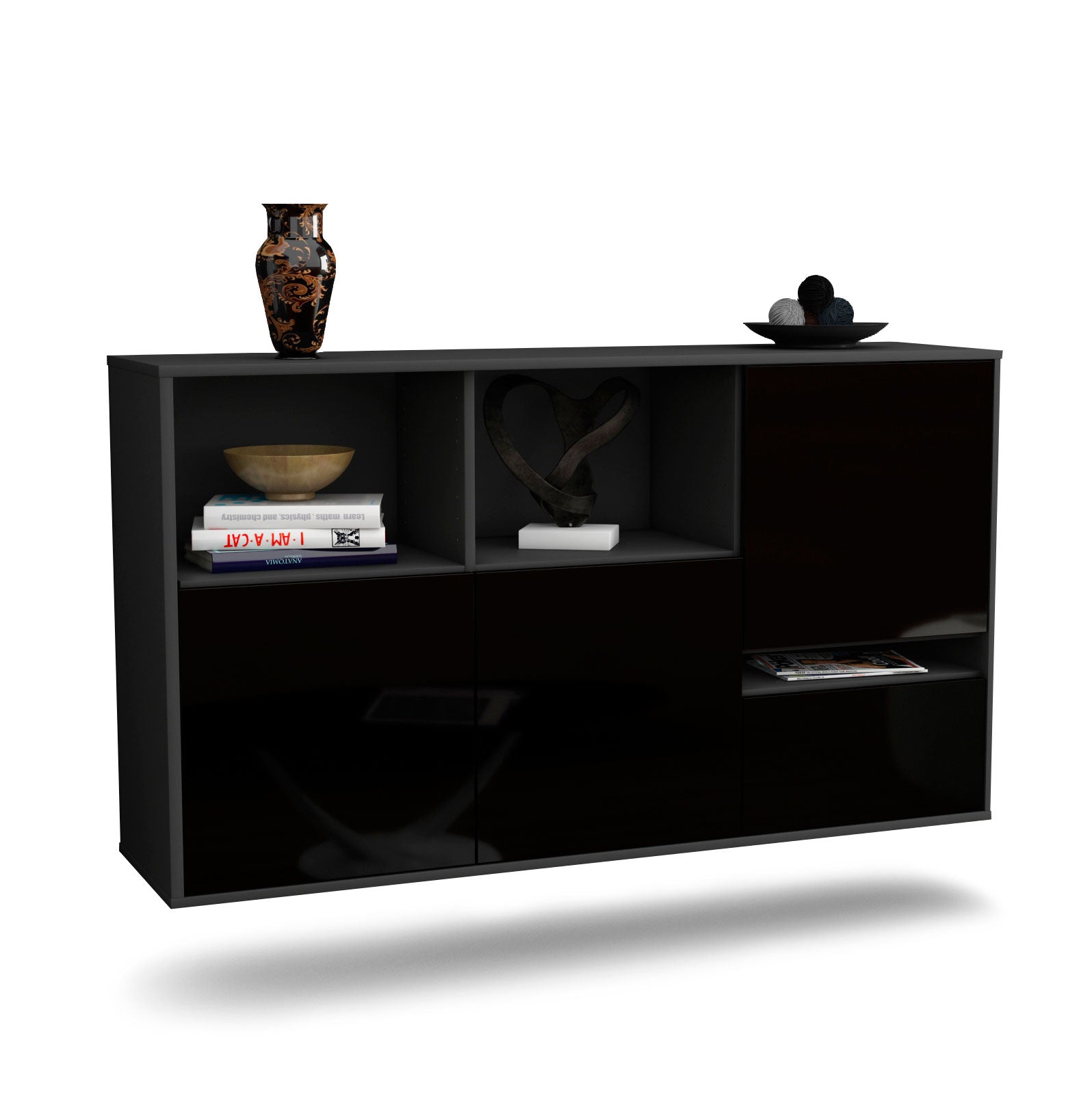Sideboard Salinas | hängend | Korpus Anthrazit | Front in Hochglanz Schwarz | 136x79x35cm (BxHxT) 1 Sideboard Salinas | hängend | Korpus Anthrazit | Front in Hochglanz Schwarz | 136x79x35cm (BxHxT)