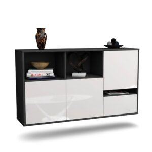 Sideboard Salinas | hängend | Korpus Anthrazit | Front in Hochglanz Weiß | 136x79x35cm (BxHxT)