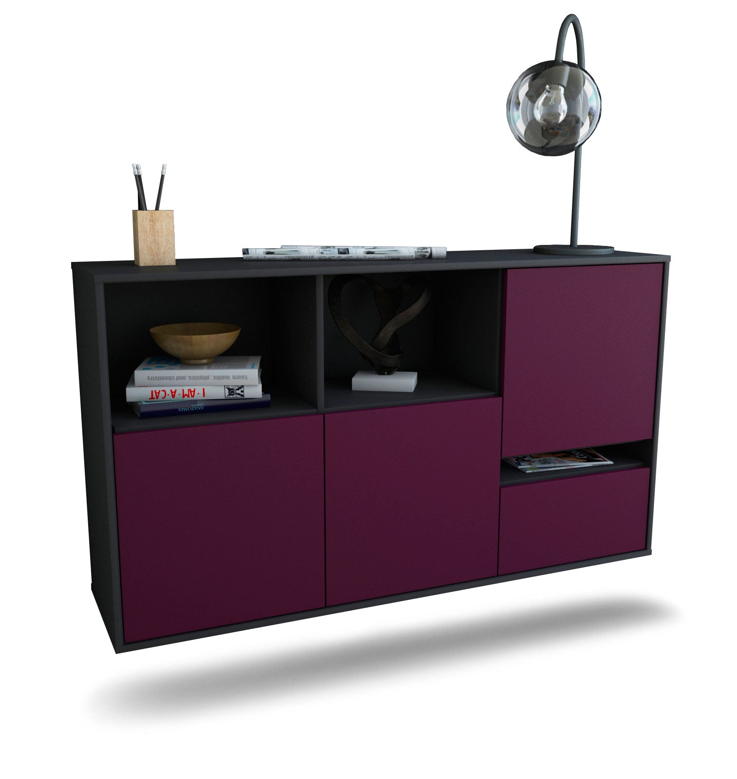 Sideboard Salinas | hängend | Korpus Anthrazit | Front in Lila | 136x79x35cm (BxHxT) 1 Sideboard Salinas | hängend | Korpus Anthrazit | Front in Lila | 136x79x35cm (BxHxT)