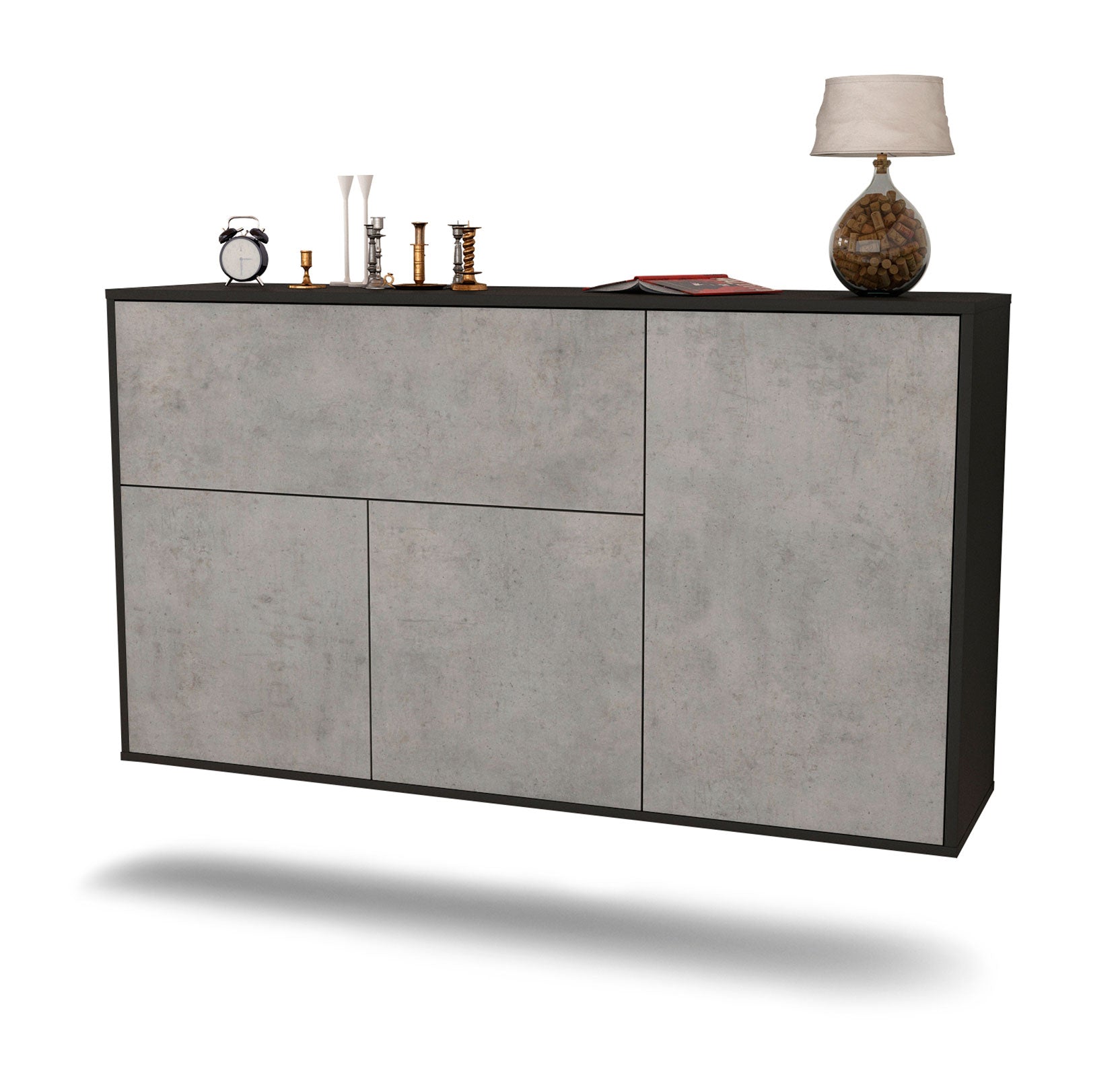 Sideboard Naperville | hängend | Korpus Anthrazit | Front in Beton Optik | 136x79x35cm (BxHxT) 1 Sideboard Naperville | hängend | Korpus Anthrazit | Front in Beton Optik | 136x79x35cm (BxHxT)