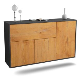 Sideboard Naperville | hängend | Korpus Anthrazit | Front in Eiche Holz Optik | 136x79x35cm (BxHxT)