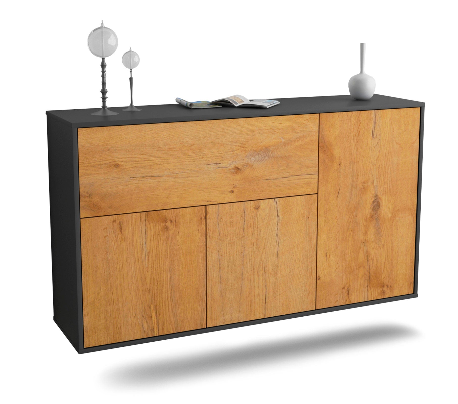 Sideboard Naperville | hängend | Korpus Anthrazit | Front in Eiche Holz Optik | 136x79x35cm (BxHxT) 1 Sideboard Naperville | hängend | Korpus Anthrazit | Front in Eiche Holz Optik | 136x79x35cm (BxHxT)