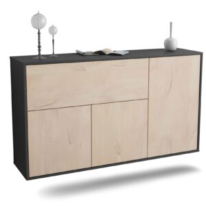 Sideboard Naperville | hängend | Korpus Anthrazit | Front in Zeder Holz Optik | 136x79x35cm (BxHxT)
