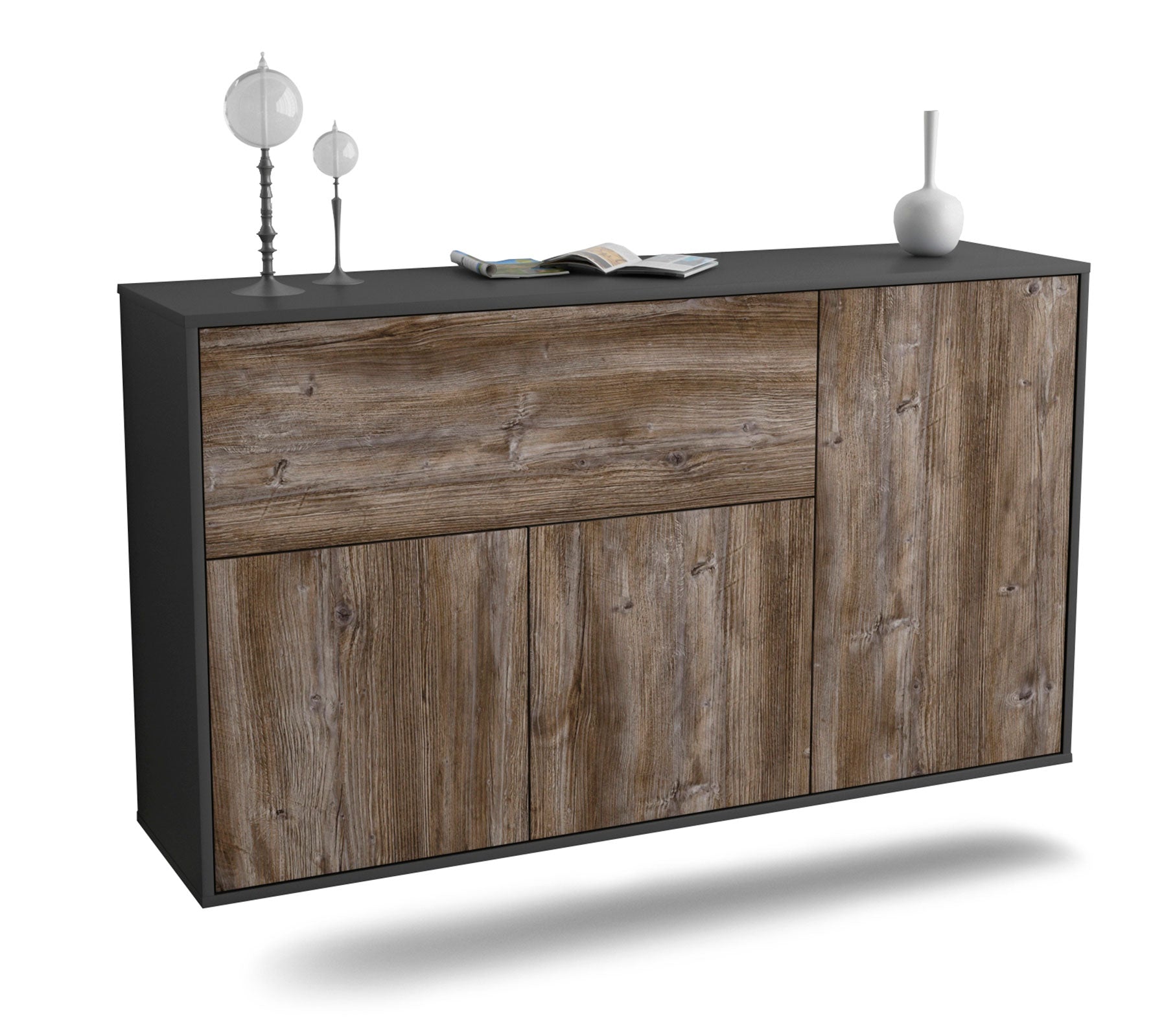 Sideboard Naperville | hängend | Korpus Anthrazit | Front in Treibholz Holz Optik | 136x79x35cm (BxHxT) 1 Sideboard Naperville | hängend | Korpus Anthrazit | Front in Treibholz Holz Optik | 136x79x35cm (BxHxT)