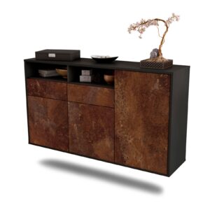 Sideboard Hollywood | hängend | Korpus Anthrazit | Front in Rost Optik | 136x79x35cm (BxHxT)