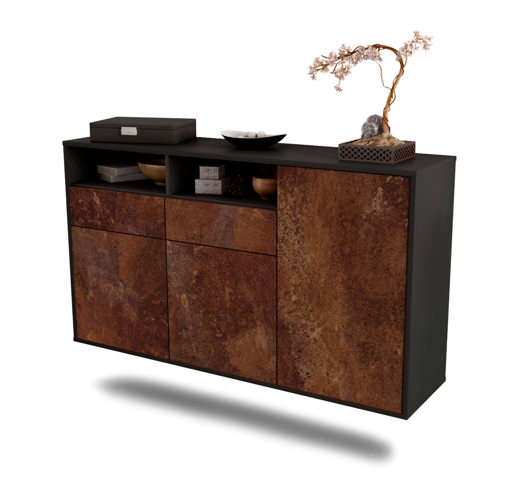 Sideboard Hollywood | hängend | Korpus Anthrazit | Front in Rost Optik | 136x79x35cm (BxHxT) 1 Sideboard Hollywood | hängend | Korpus Anthrazit | Front in Rost Optik | 136x79x35cm (BxHxT)