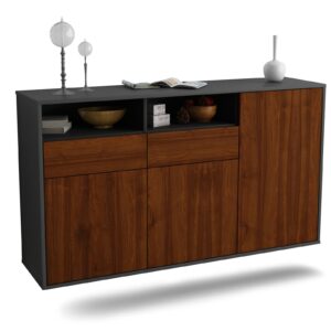 Sideboard Hollywood | hängend | Korpus Anthrazit | Front in Walnuss Holz Optik | 136x79x35cm (BxHxT)
