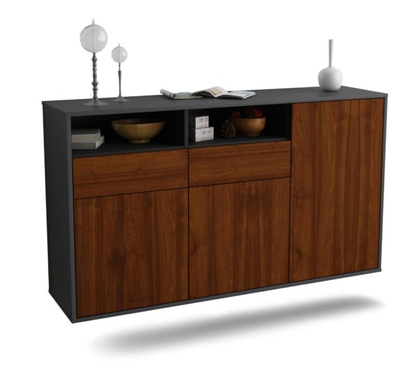 Sideboard Hollywood | hängend | Korpus Anthrazit | Front in Walnuss Holz Optik | 136x79x35cm (BxHxT)