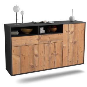Sideboard Hollywood | hängend | Korpus Anthrazit | Front in Pinie Holz Optik | 136x79x35cm (BxHxT)