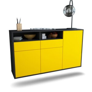 Sideboard Hollywood | hängend | Korpus Anthrazit | Front in Gelb | 136x79x35cm (BxHxT)