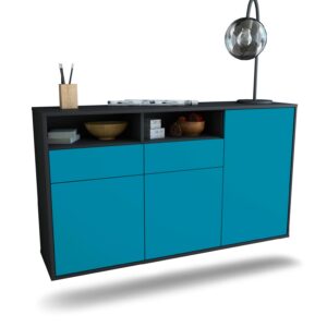 Sideboard Hollywood | hängend | Korpus Anthrazit | Front in Türkis | 136x79x35cm (BxHxT)