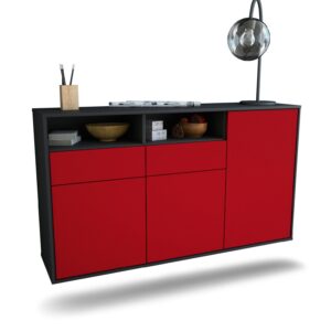 Sideboard Hollywood | hängend | Korpus Anthrazit | Front in Bordeaux | 136x79x35cm (BxHxT)