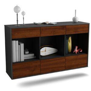 Sideboard Torrance | hängend | Korpus Anthrazit | Front in Walnuss Holz Optik | 136x79x35cm (BxHxT)