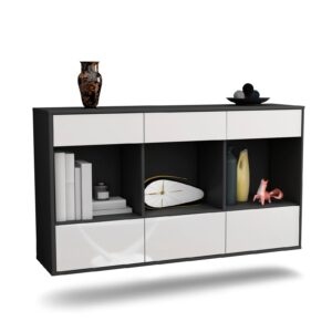 Sideboard Torrance | hängend | Korpus Anthrazit | Front in Hochglanz Weiß | 136x79x35cm (BxHxT)