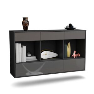Sideboard Torrance | hängend | Korpus Anthrazit | Front in Hochglanz Grau | 136x79x35cm (BxHxT)