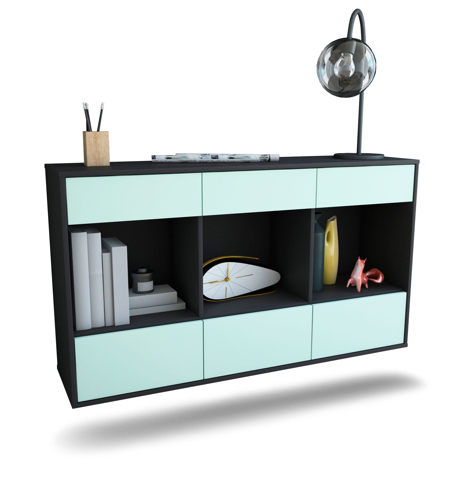 Sideboard Torrance | hängend | Korpus Anthrazit | Front in Mint | 136x79x35cm (BxHxT) 1 Sideboard Torrance | hängend | Korpus Anthrazit | Front in Mint | 136x79x35cm (BxHxT)