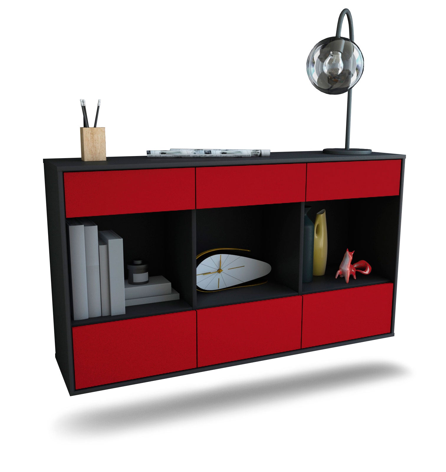 Sideboard Torrance | hängend | Korpus Anthrazit | Front in Bordeaux | 136x79x35cm (BxHxT) 1 Sideboard Torrance | hängend | Korpus Anthrazit | Front in Bordeaux | 136x79x35cm (BxHxT)