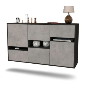 Sideboard Hayward | hängend | Korpus Anthrazit | Front in Beton Optik | 136x79x35cm (BxHxT)