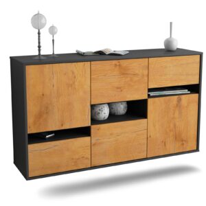 Sideboard Hayward | hängend | Korpus Anthrazit | Front in Eiche Holz Optik | 136x79x35cm (BxHxT)