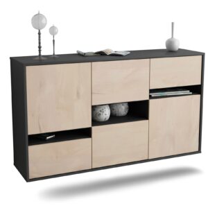 Sideboard Hayward | hängend | Korpus Anthrazit | Front in Zeder Holz Optik | 136x79x35cm (BxHxT)