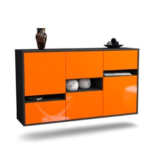 Sideboard Hayward | hängend | Korpus Anthrazit | Front in Hochglanz Orange | 136x79x35cm (BxHxT)