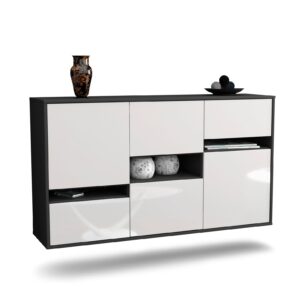 Sideboard Hayward | hängend | Korpus Anthrazit | Front in Hochglanz Weiß | 136x79x35cm (BxHxT)