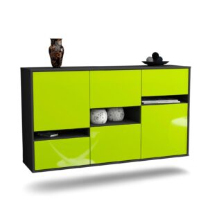 Sideboard Hayward | hängend | Korpus Anthrazit | Front in Hochglanz Grün | 136x79x35cm (BxHxT)