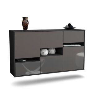 Sideboard Hayward | hängend | Korpus Anthrazit | Front in Hochglanz Grau | 136x79x35cm (BxHxT)