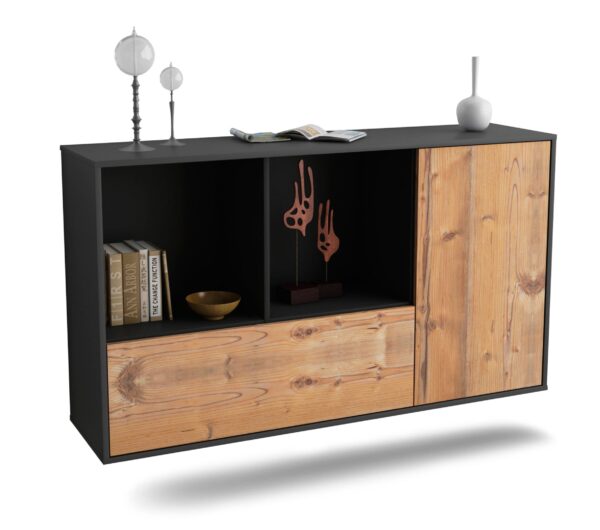 Sideboard Palmdale | hängend | Korpus Anthrazit | Front in Pinie Holz Optik | 136x79x35cm (BxHxT)