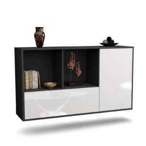 Sideboard Palmdale | hängend | Korpus Anthrazit | Front in Hochglanz Weiß | 136x79x35cm (BxHxT)